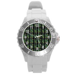 Bamboo Pattern Round Plastic Sport Watch (l) by ValentinaDesign