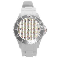 Bamboo Pattern Round Plastic Sport Watch (l) by ValentinaDesign