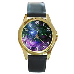 Space Colors Round Gold Metal Watch by ValentinaDesign