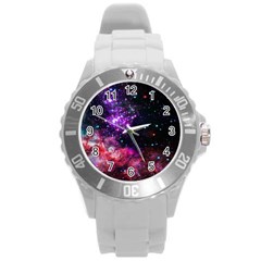 Space Colors Round Plastic Sport Watch (l) by ValentinaDesign