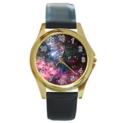 Space Colors Round Gold Metal Watch by ValentinaDesign