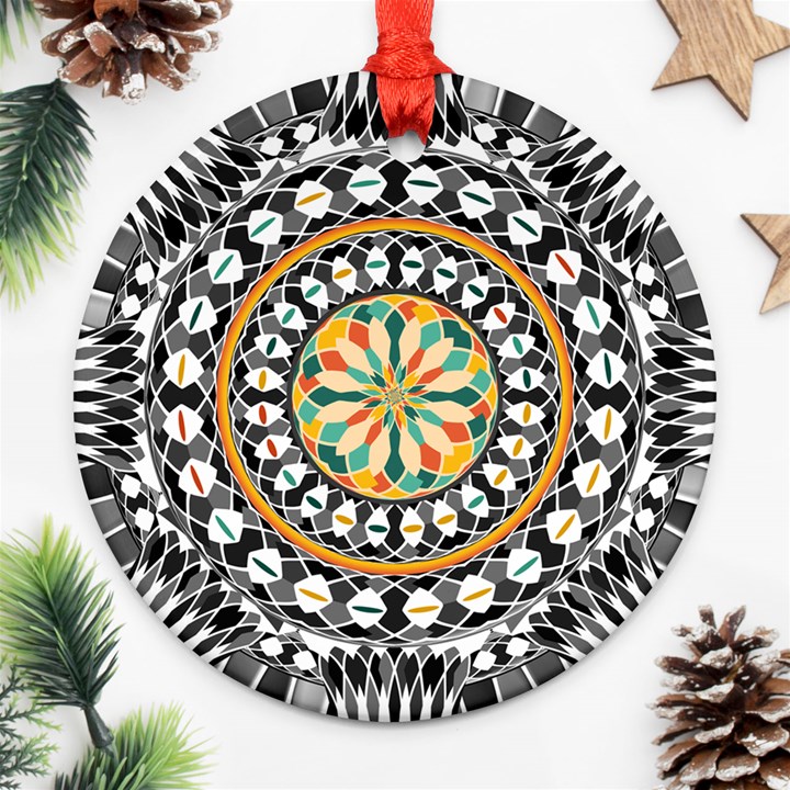 High Contrast Mandala Ornament (Round)