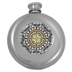 High Contrast Mandala Round Hip Flask (5 Oz) by linceazul