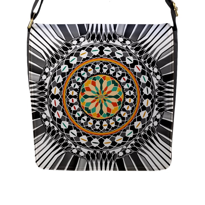 High Contrast Mandala Flap Messenger Bag (L) 