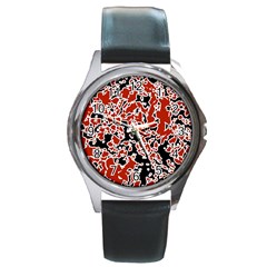 Splatter Abstract Texture Round Metal Watch by dflcprints