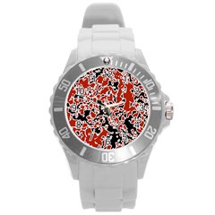 Splatter Abstract Texture Round Plastic Sport Watch (l) by dflcprints