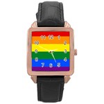 Pride Flag Rose Gold Leather Watch  Front