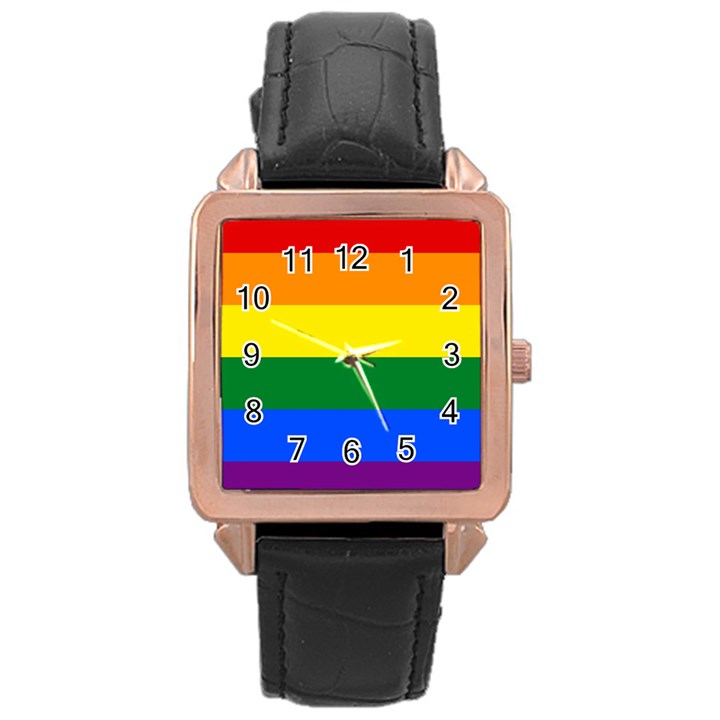 Pride Flag Rose Gold Leather Watch 