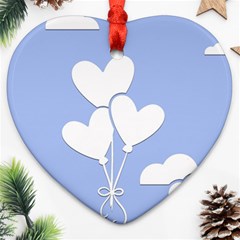 Clouds Sky Air Balloons Heart Blue Ornament (heart) by Nexatart