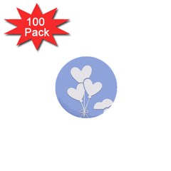 Clouds Sky Air Balloons Heart Blue 1  Mini Buttons (100 Pack)  by Nexatart