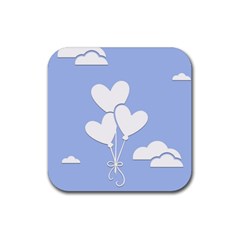 Clouds Sky Air Balloons Heart Blue Rubber Coaster (square)  by Nexatart