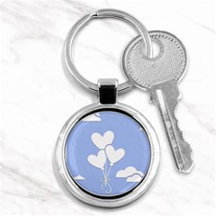 Clouds Sky Air Balloons Heart Blue Key Chains (round)  by Nexatart