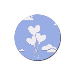 Clouds Sky Air Balloons Heart Blue Rubber Coaster (round)  by Nexatart