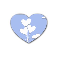 Clouds Sky Air Balloons Heart Blue Rubber Coaster (heart)  by Nexatart