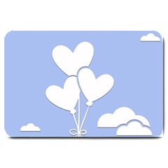 Clouds Sky Air Balloons Heart Blue Large Doormat  by Nexatart