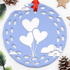 Clouds Sky Air Balloons Heart Blue Round Filigree Ornament (two Sides) by Nexatart