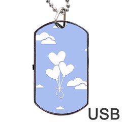 Clouds Sky Air Balloons Heart Blue Dog Tag Usb Flash (two Sides) by Nexatart