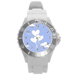 Clouds Sky Air Balloons Heart Blue Round Plastic Sport Watch (l) by Nexatart