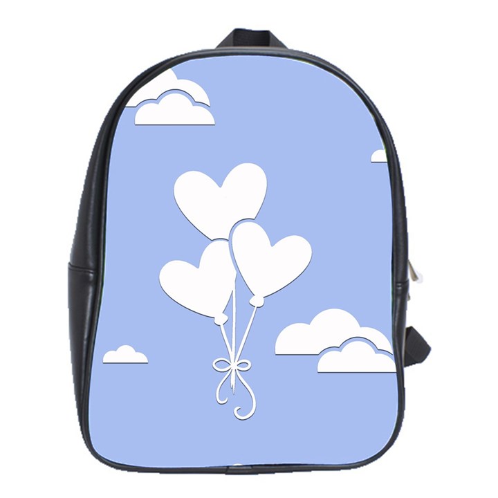 Clouds Sky Air Balloons Heart Blue School Bag (XL)