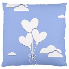 Clouds Sky Air Balloons Heart Blue Large Flano Cushion Case (one Side) by Nexatart