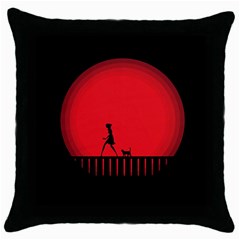 Girl Cat Scary Red Animal Pet Throw Pillow Case (black) by Nexatart