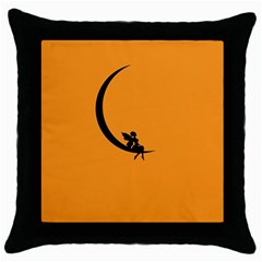 Angle Moon Scene Girl Wings Black Throw Pillow Case (black) by Nexatart