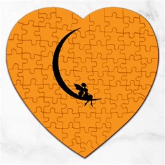 Angle Moon Scene Girl Wings Black Jigsaw Puzzle (heart) by Nexatart