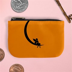 Angle Moon Scene Girl Wings Black Mini Coin Purses by Nexatart