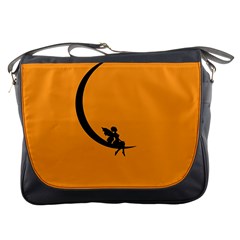 Angle Moon Scene Girl Wings Black Messenger Bags by Nexatart