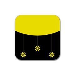 Flower Land Yellow Black Design Rubber Coaster (square)  by Nexatart