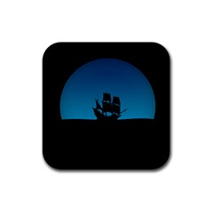 Ship Night Sailing Water Sea Sky Rubber Coaster (square)  by Nexatart