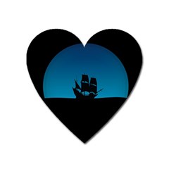 Ship Night Sailing Water Sea Sky Heart Magnet by Nexatart