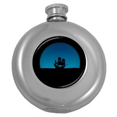 Ship Night Sailing Water Sea Sky Round Hip Flask (5 Oz) by Nexatart