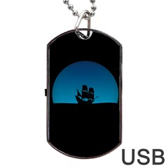 Ship Night Sailing Water Sea Sky Dog Tag Usb Flash (one Side) by Nexatart