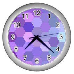 Purple Hexagon Background Cell Wall Clocks (silver)  by Nexatart