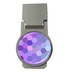 Purple Hexagon Background Cell Money Clips (round)  by Nexatart