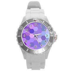 Purple Hexagon Background Cell Round Plastic Sport Watch (l) by Nexatart