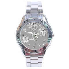 Flower Heart Plant Symbol Love Stainless Steel Analogue Watch by Nexatart