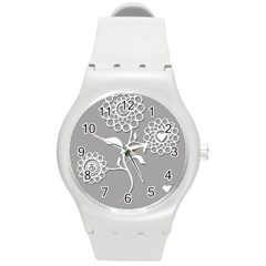 Flower Heart Plant Symbol Love Round Plastic Sport Watch (m) by Nexatart