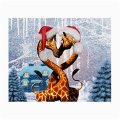 Christmas, Giraffe In Love With Christmas Hat Small Glasses Cloth by FantasyWorld7