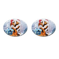 Christmas, Giraffe In Love With Christmas Hat Cufflinks (oval) by FantasyWorld7