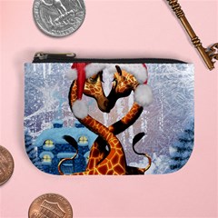 Christmas, Giraffe In Love With Christmas Hat Mini Coin Purses by FantasyWorld7