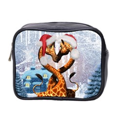 Christmas, Giraffe In Love With Christmas Hat Mini Toiletries Bag 2-side by FantasyWorld7