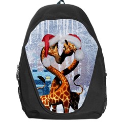 Christmas, Giraffe In Love With Christmas Hat Backpack Bag by FantasyWorld7