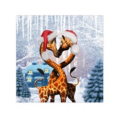 Christmas, Giraffe In Love With Christmas Hat Small Satin Scarf (square) by FantasyWorld7