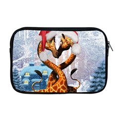 Christmas, Giraffe In Love With Christmas Hat Apple Macbook Pro 17  Zipper Case by FantasyWorld7