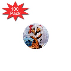 Christmas, Giraffe In Love With Christmas Hat 1  Mini Magnets (100 Pack)  by FantasyWorld7