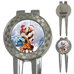 Christmas, Giraffe In Love With Christmas Hat 3-in-1 Golf Divots by FantasyWorld7