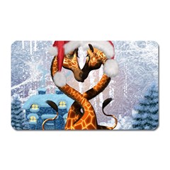 Christmas, Giraffe In Love With Christmas Hat Magnet (rectangular) by FantasyWorld7