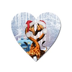 Christmas, Giraffe In Love With Christmas Hat Heart Magnet by FantasyWorld7